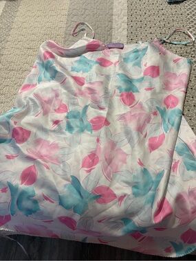 Vintage Floral Satin Slip night Dress - Pink & Aqua Print